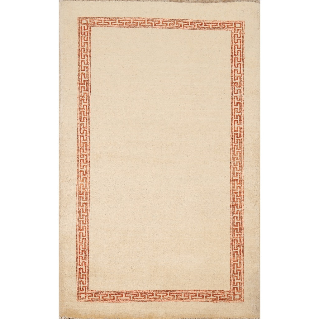 Geometric Bordered Gabbeh Kashkoli Oriental Area Rug Wool Hand-knotted - 3'3" x 5'0"