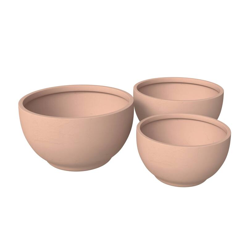 LeisureMod Grove 3-Piece Round Planter Set in Fiberstone and MgO Clay with Drainage, Indoor Outdoor Home Office Yard Patio Decor