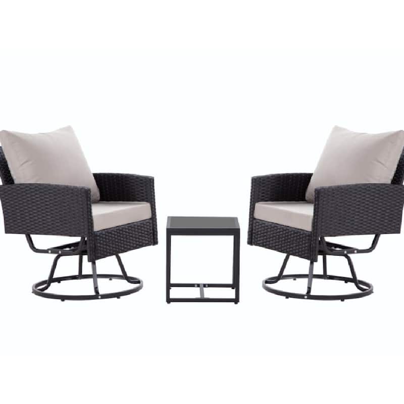 Durable Outdoor Swivel Patio Chairs with Cushions & Rattan Design - Grey Cushions + Black Frame