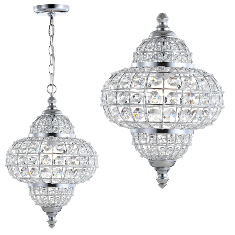 Juliette 12" Crystal/Metal LED Chandelier Pendant, Chrome by JONATHAN Y