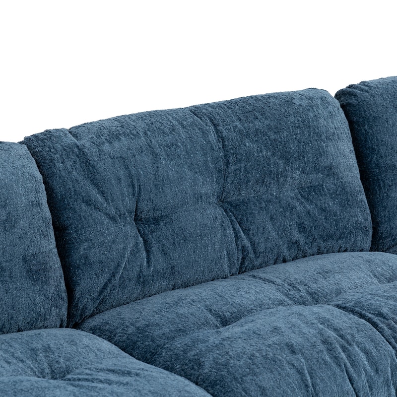 120.87" Chenille L-Shaped Sectional Sofa with Reversible Design, and 3-Seat Sleeper & Ottoman - Dual-Layer Cushion