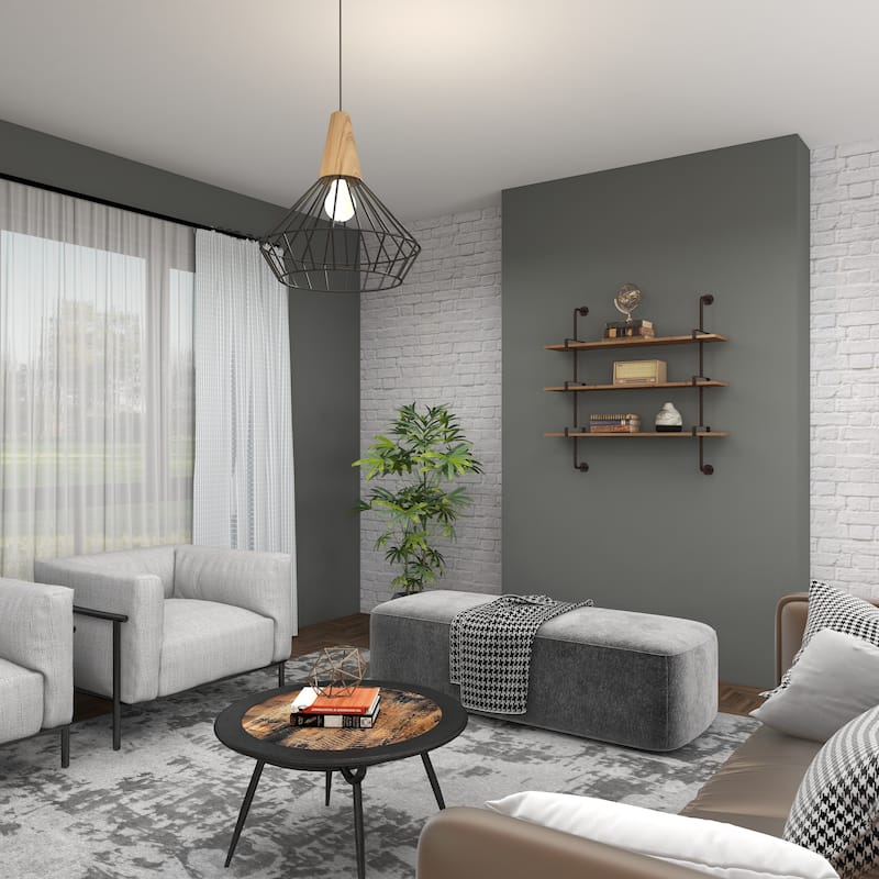 3 Level Wood Wall Shelf with Black Metal Brackets - Brown or Gray