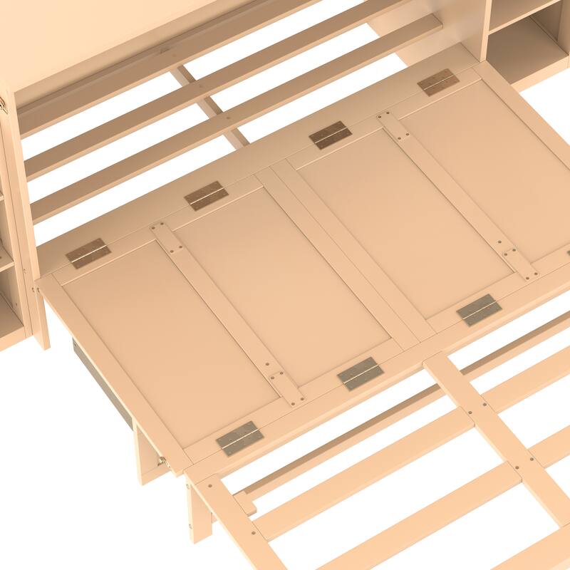 Roomfitters Murphy Bed with Storage Drawers and Shelves, Solid Wood Wall Bed Cabinet