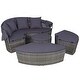 vidaXL 4 Piece Outdoor Lounge Set with Cushions LEDs Poly Rattan Gray - 72.8" x 36.4" x 27.6" - Thumbnail 2