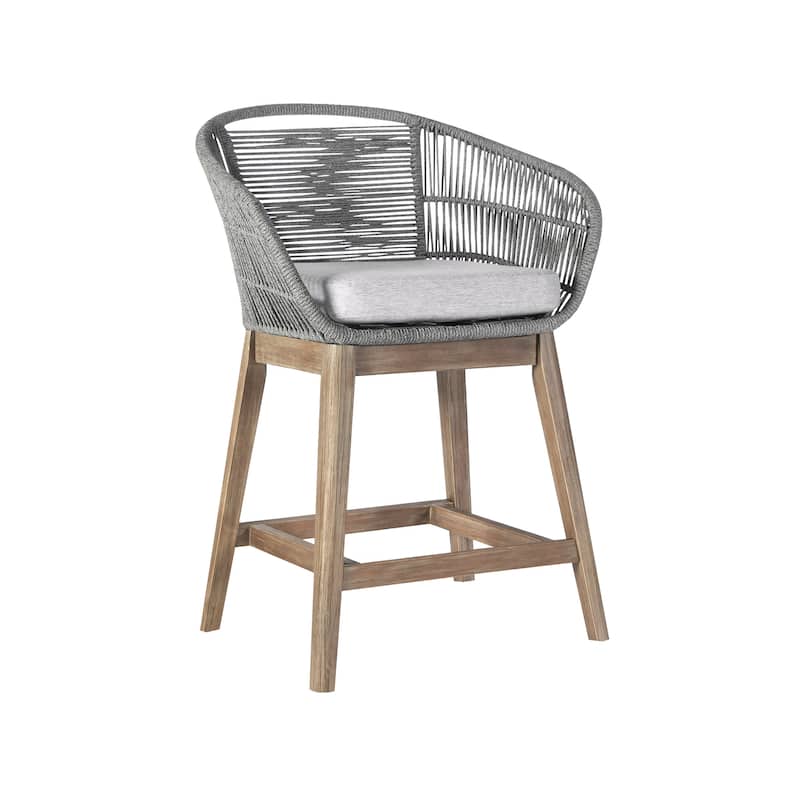 Tutti Frutti Solid Eucalyptus Wood and Rope Outdoor Patio Counter or Bar Height Barstool