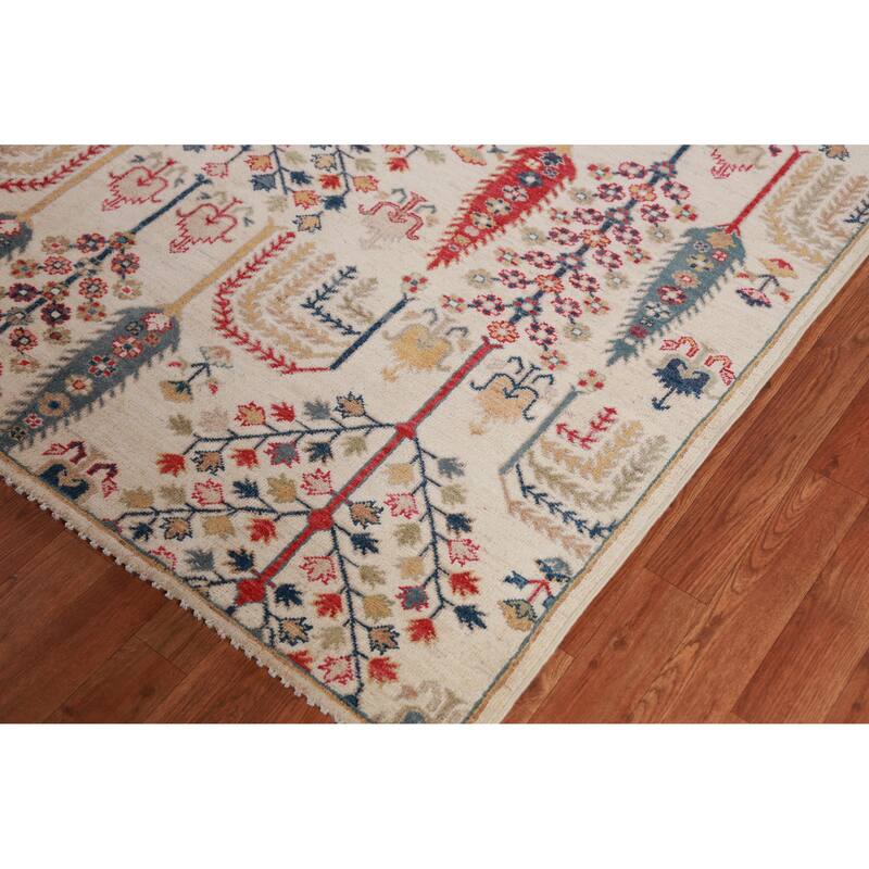 Hand Knotted Oriental 100% Wool Carpet Traditional Geometric Beige & Ivories Kazak Area Rug - 7' 10'' X 5' 6''