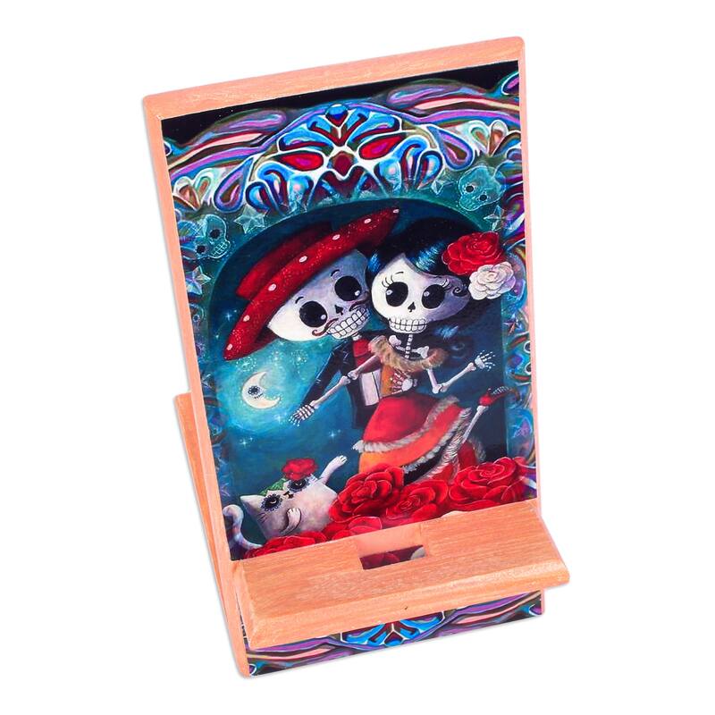 Novica Handmade Catrina Romance Decoupage Wood Phone Stand