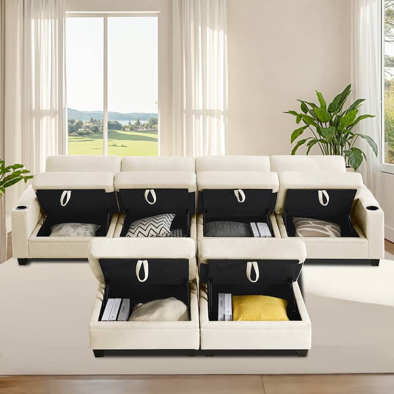 Chenille Sectional Sofa, Hidden Storage & Modular Design