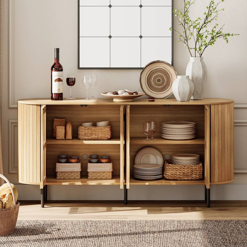 WAMPAT 64.4" Fluted TV Stand,Mid Century Modern Entertainment Center for TVs Up to 70 inches