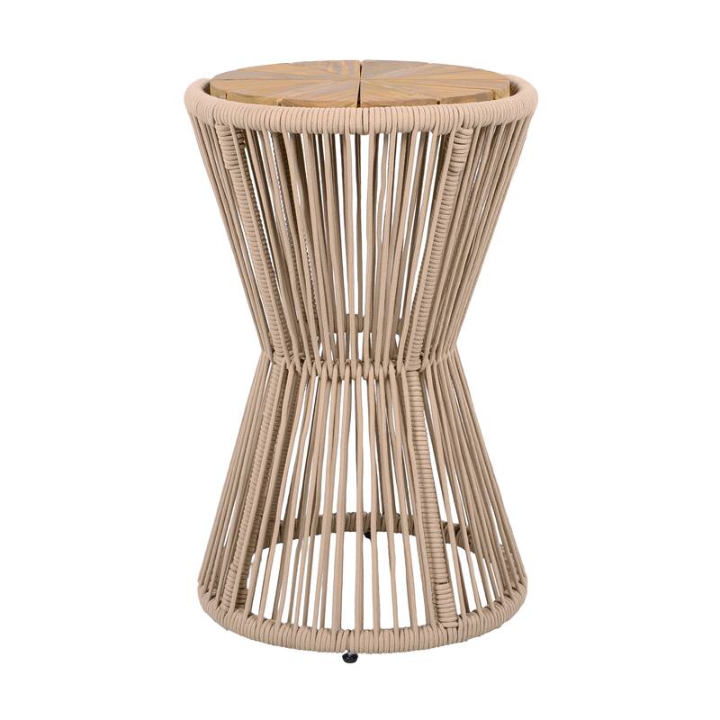 Scott Living - Nara Modern Outdoor Acacia Wood and Woven Rope Sculptural Side Table, Set of 2 - 32.28"L