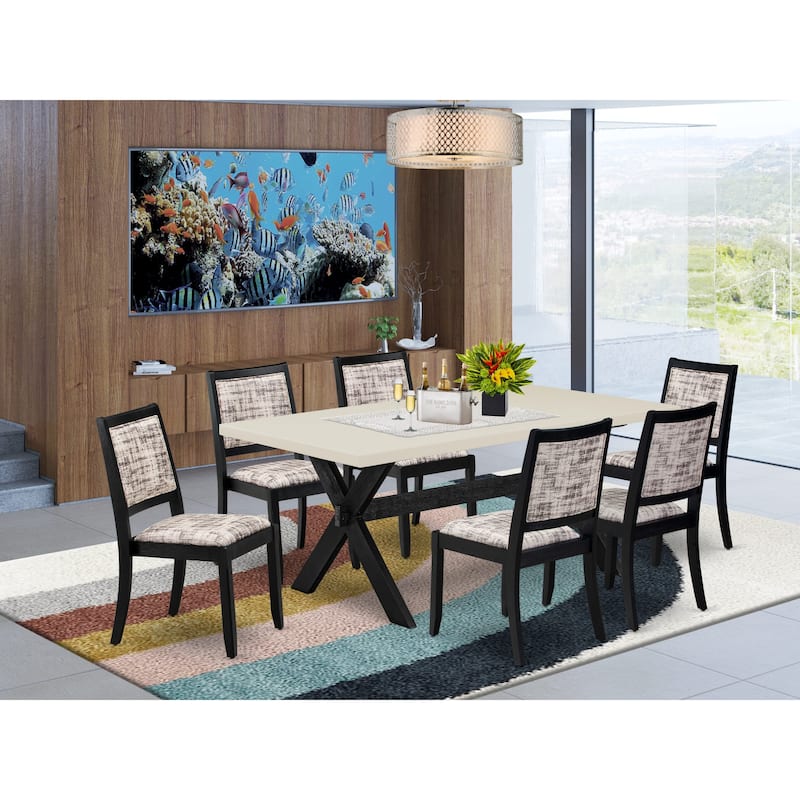 East West Furniture modern dining set - a kitchen table & Stackable chairs - Wire-brushed Black (Pieces & Seat Options) - X627X2630-7