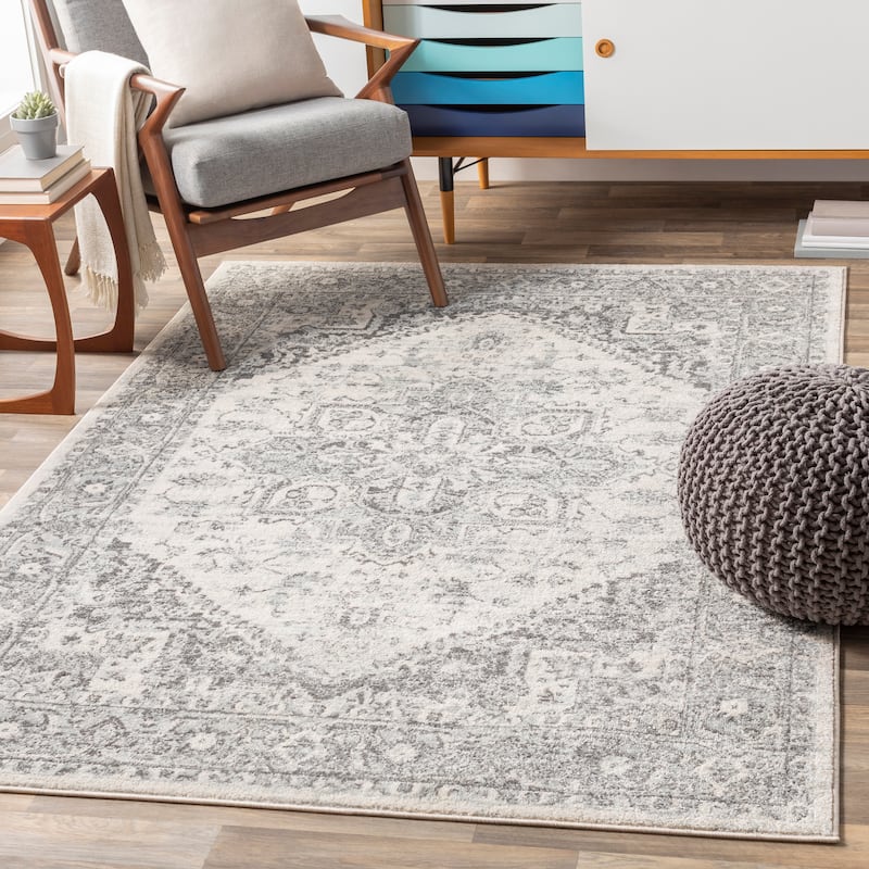 Livabliss Katharina Persian Medallion Area Rug - Light Grey - 6' 7" x 9'