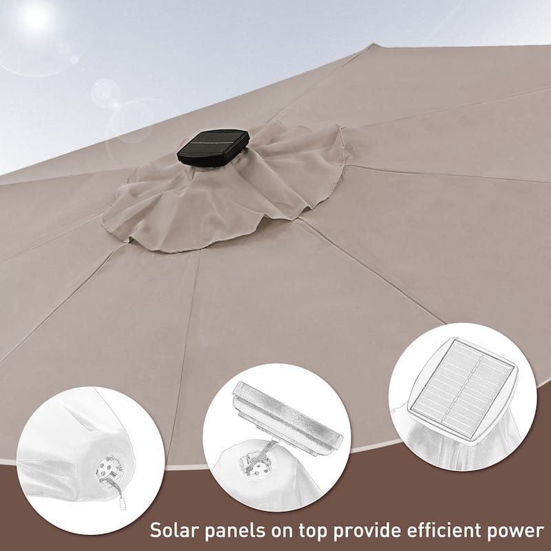 Ainfox 10ft Patio Umbrella with Lights Outdoor Solar Umbrella without Base