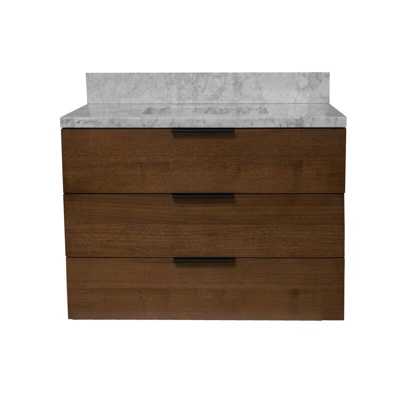 KitchenBathCollection Oslo 36" Floating Wall-Mounted Bathroom Vanity with Carrara Marble Top