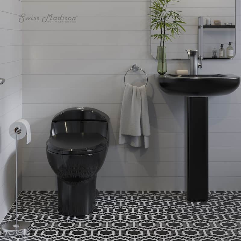 Chateau One-Piece Elongated Toilet Dual-Flush In Glossy Black 1.1/1.6 Gpf - 28.0" x 16.5" x 24.0"