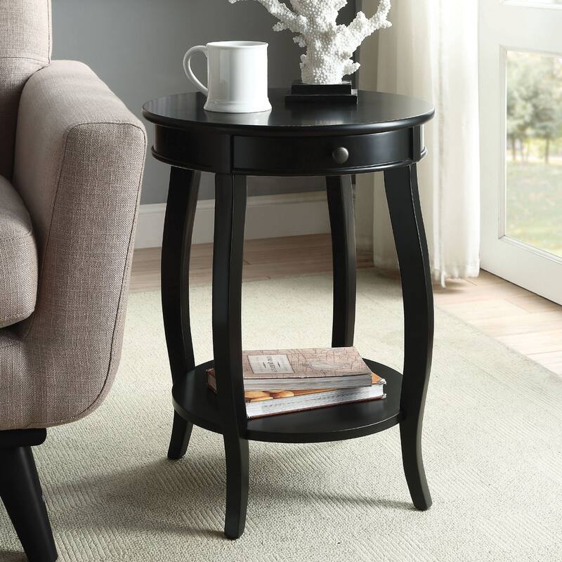 Round Top Accent Table with 1 Drawer and Open Storage