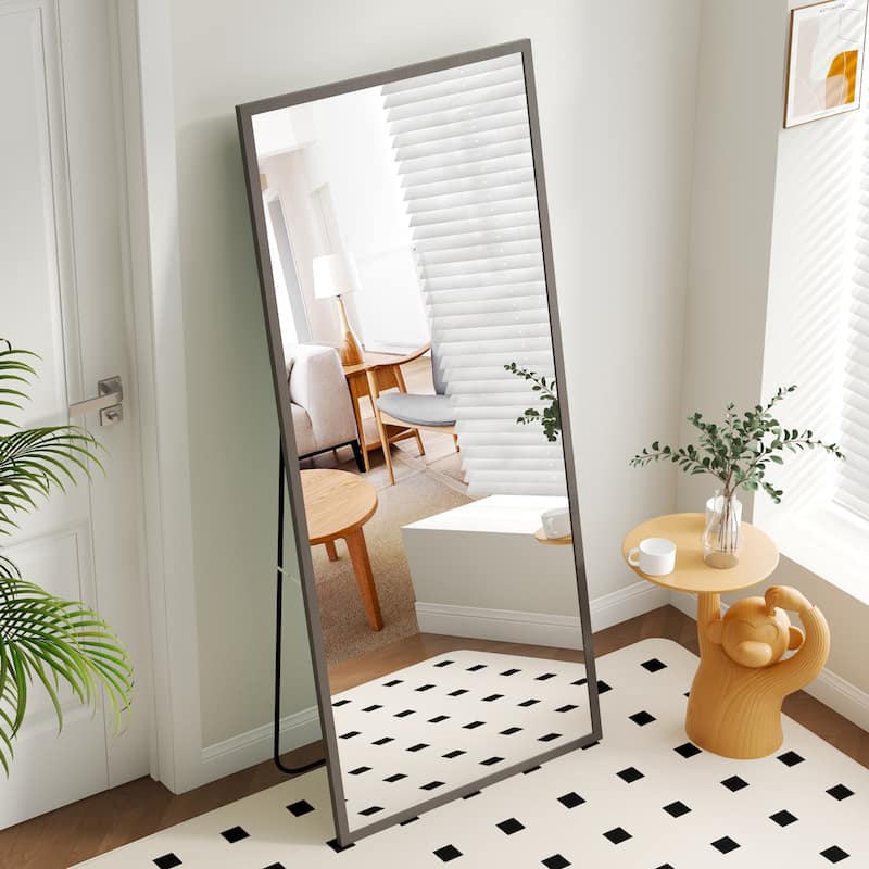 Roomfitters Full-Length Mirror with Black Solid Wood Frame, 71"x31.5" Floor Standing or Wall-Mounted Dressing Mirror