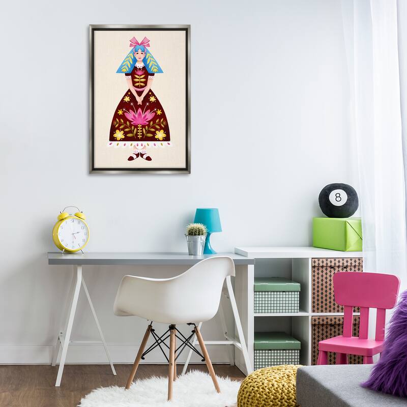 Stupell Blue Haired Folk Girl Framed Floater Canvas Wall Art Design By Hannah Moren