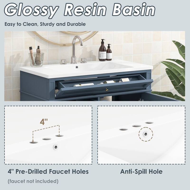 30''/36'' Bathroom Vanity with Top Sink, Modern Bathroom Storage Cabinet with 2 Drawers, a Tip-out Drawer & Adjustable Shelf