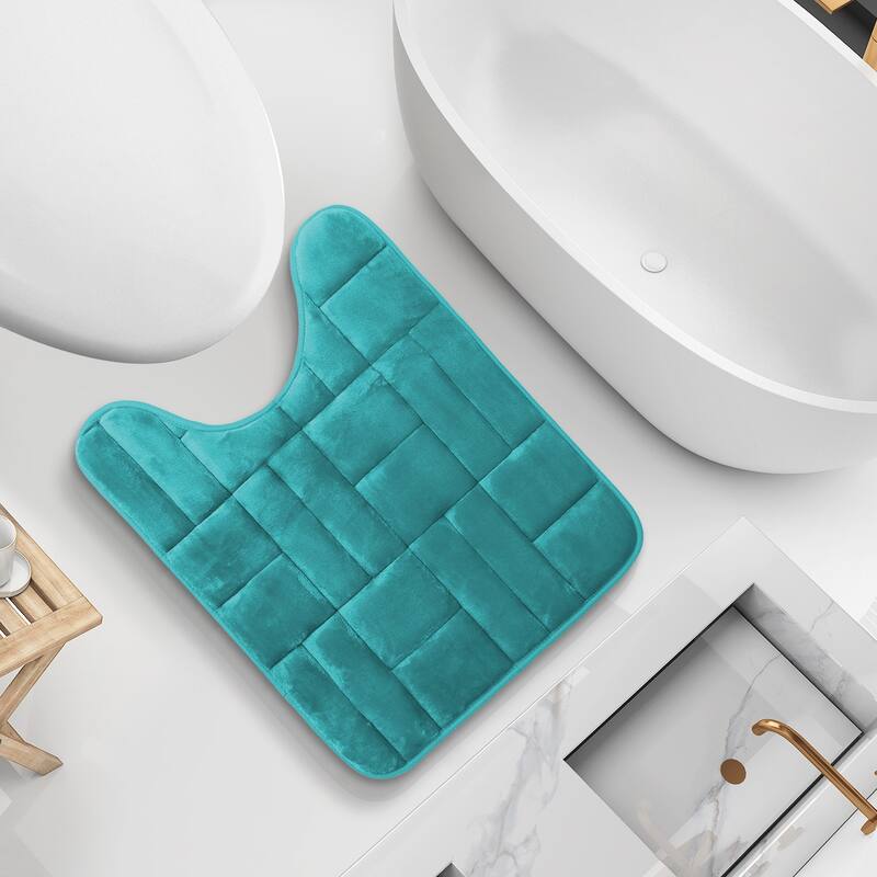 Clara Clark Ultra Soft Non Slip and Absorbent Bath Rug - Tiled Velvet Memory Foam Bath Mat - Contour - Teal