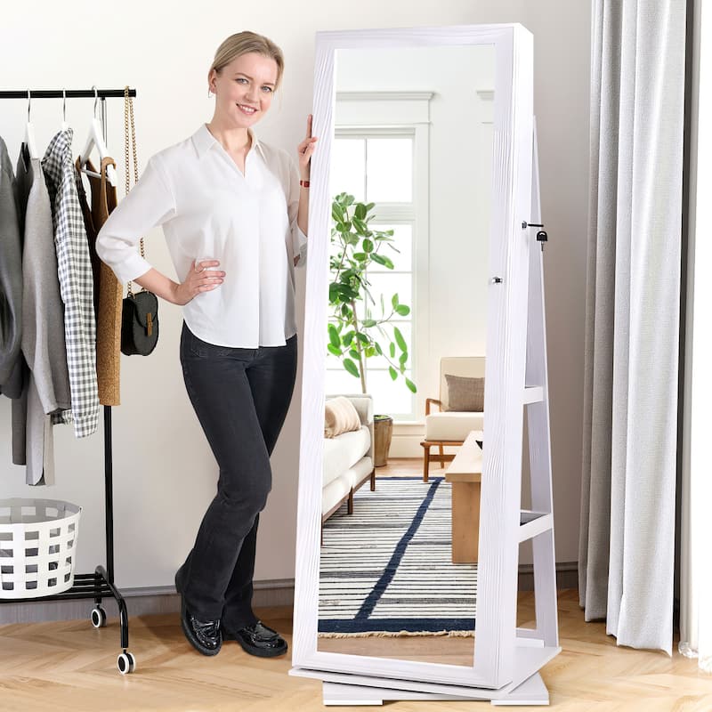 Standing Lockable Jewelry Armoire Jewelry Cabinet Organizer with Full-Length Mirror - 62.4"×14.8"