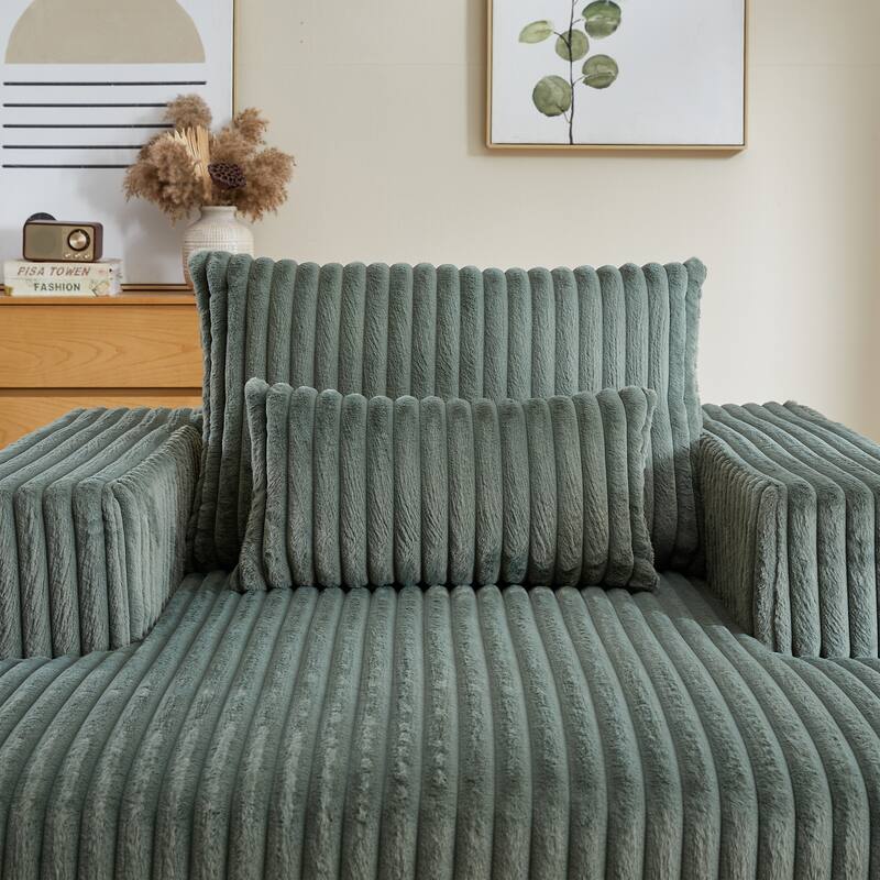 Army Green Modern 62.5" Corduroy Sponge Sofa Lounge Chair with 2 Pillows for Living Room