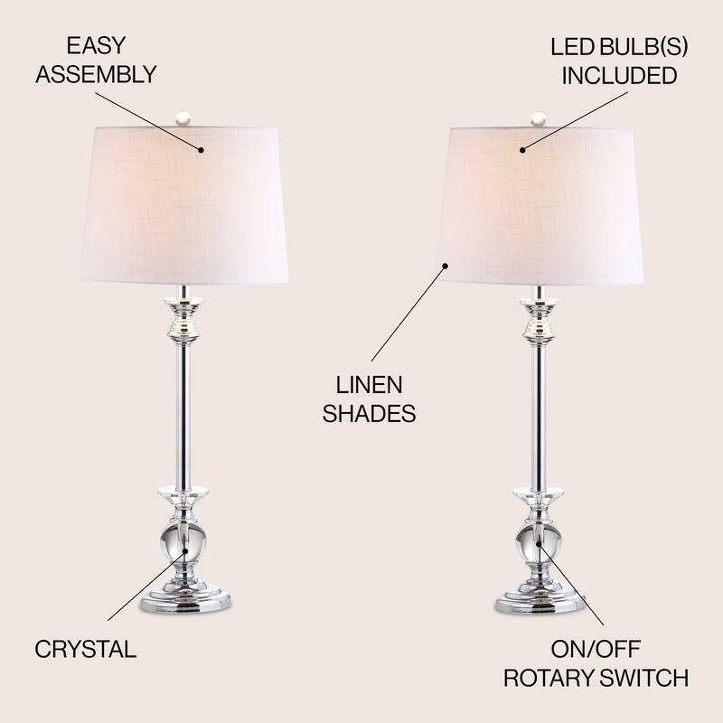 Brooklyn 33" Crystal/Metal LED Table Lamp, Clear/Chrome (Set of 2) by JONATHAN Y
