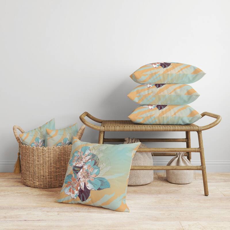 Rosemary Romance Faux Suede Reversible Throw Pillow Orange and Cyan