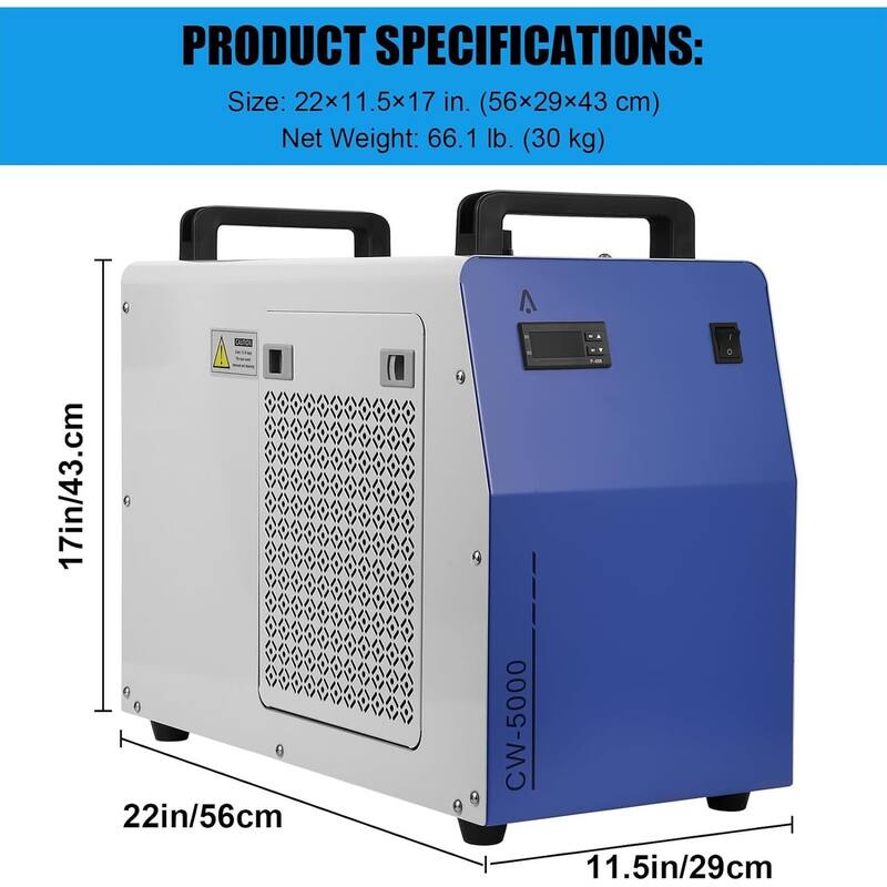 7L Industrial Water Chiller CW-5000, 1.14HP 2.64gpm Water Cooling System
