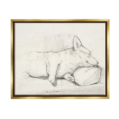 Stupell Corgi Dog Lolling Tongue Graphite Pencil Sketch Floater Frame, Design by George Dyachenko