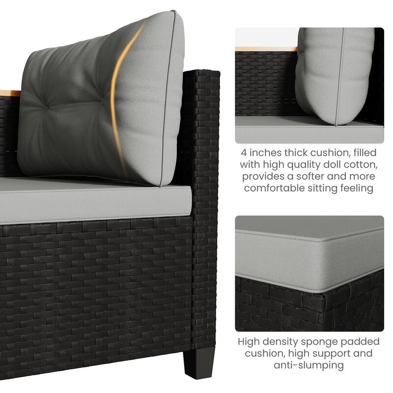 3-Piece L-Shaped Wicker Patio Set with Cushions & Table
