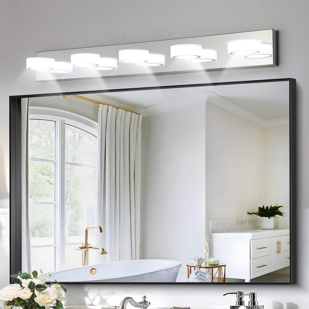 37" Modern 5-Light LED Vanity Light Fixture - with Acrylic Light Shades - Energy-Efficient Bathroom Wall Sconce