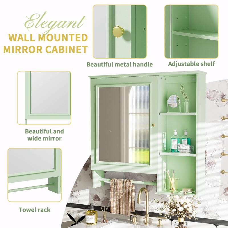 Wall-Mounted Bathroom Storage Cabinet with Large Mirror Door