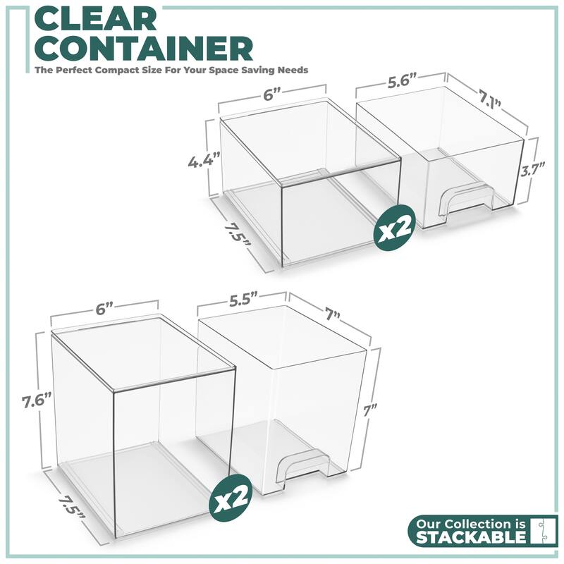 Sorbus Stackable Acrylic Storage Drawers, Clear Plastic Organizer Bins for Countertop Organization