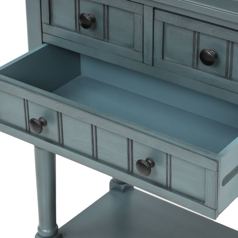 Narrow Console Table, Slim Sofa Table with Three Storage Drawers and Bottom Shelf
