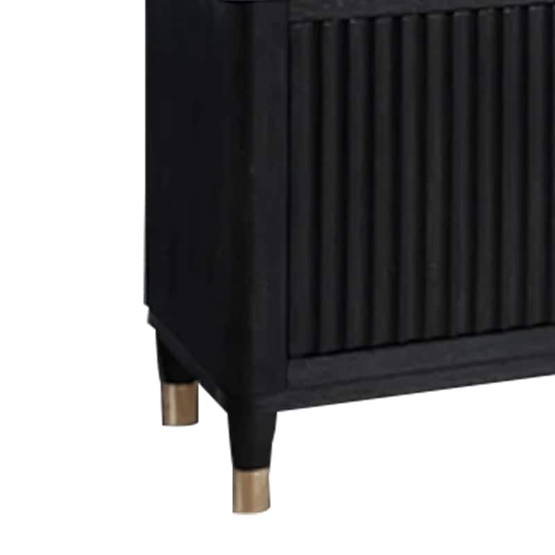 Frey TV Media Stand, 1 Drawer and Compartment, Brass Hardware, Black Wood