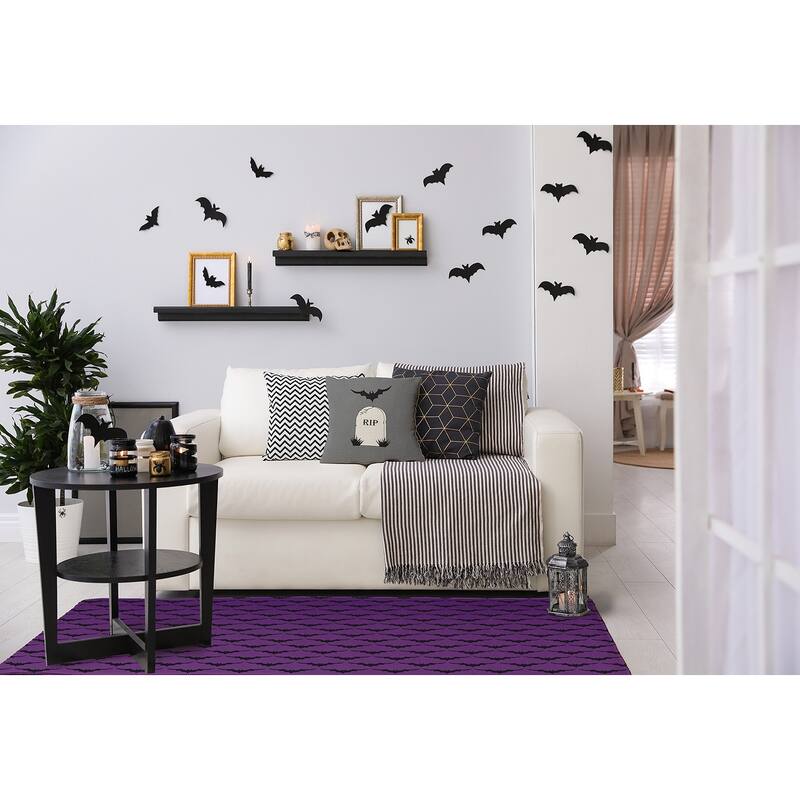 Bat Colony Halloween Chenille Rug, 18" x 30"