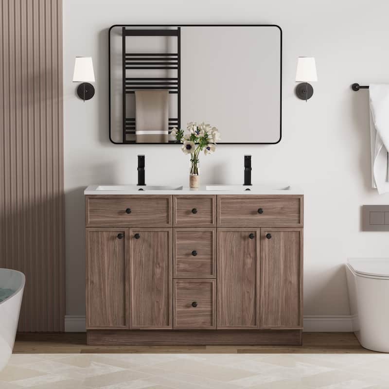 36"/48"/60"/72" Bathroom Vanity Set with Sink & Faucet - 48"double sink - 48"double sink-Brown