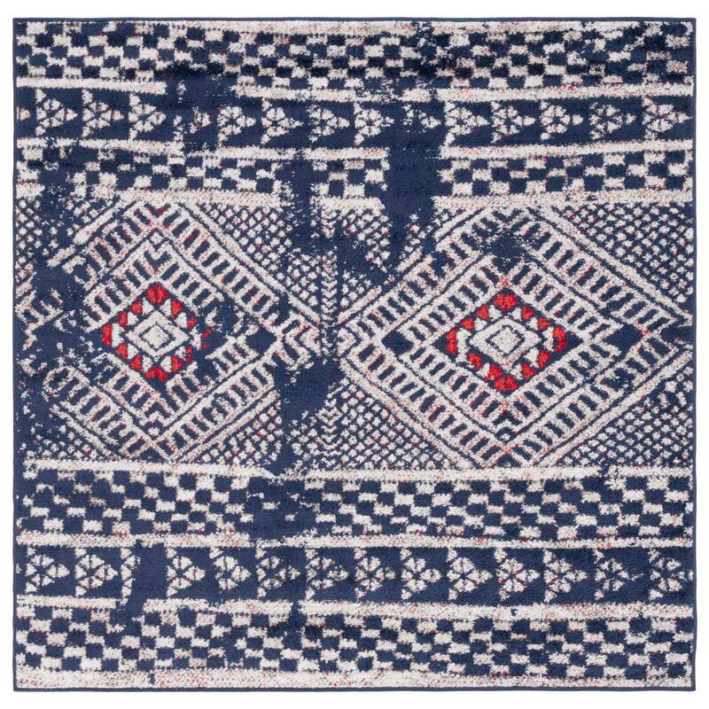 SAFAVIEH Adirondack Goldie Moroccan Boho Distressed Rug - 6' Square - Navy/Light Grey