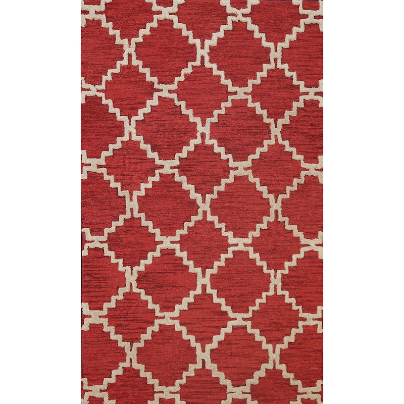 Red Trellis Contemporary Oriental Area Rug Hand-tufted Wool Carpet - 3'0" x 5'0"