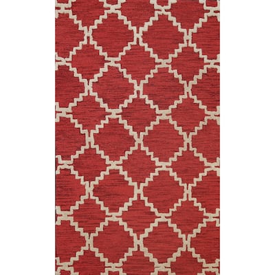 Red Trellis Contemporary Oriental Area Rug Hand-tufted Wool Carpet - 3'0" x 5'0"