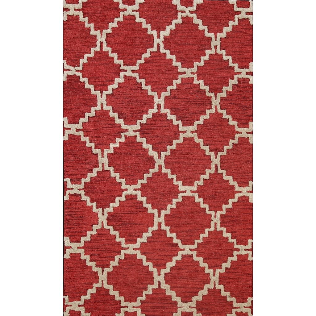 Red Trellis Contemporary Oriental Area Rug Hand-tufted Wool Carpet - 3'0" x 5'0"