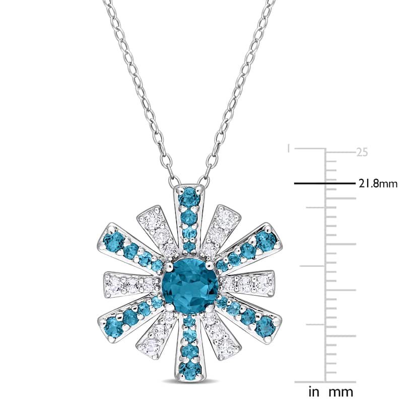 Miadora London Blue Topaz and White Topaz Floral Necklace in Sterling Silver