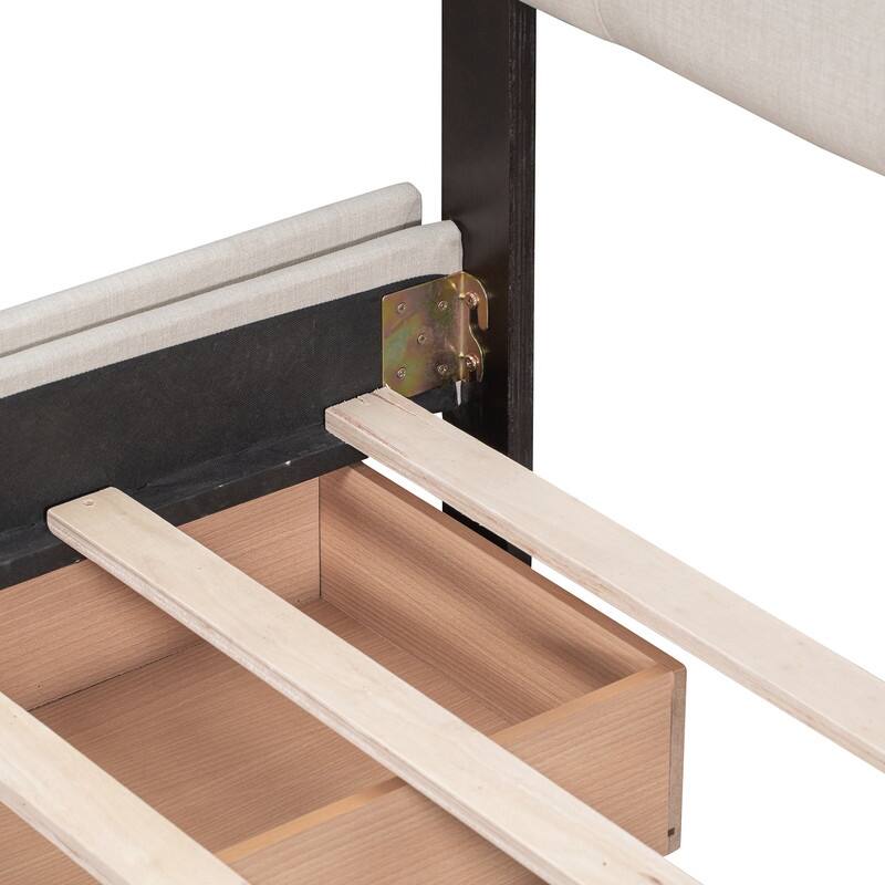 Queen Upholstered Bed Frame with 4 Drawers, Linen Fabric Platform Storage Bed with Classic Headboard and Wooden Slats Support