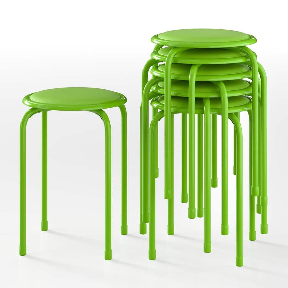 VECELO 6-Pack Stacking Stools for Living Room Backless Round Stools Set Indoor Outdoor Use with Metal Frame & Non-Slip Feet