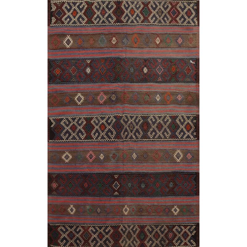 Hand Woven Oriental 100% Wool Carpet Southwestern Tribal Multi-Colored Kilim Area Rug - 7' 7'' X 5' 3''
