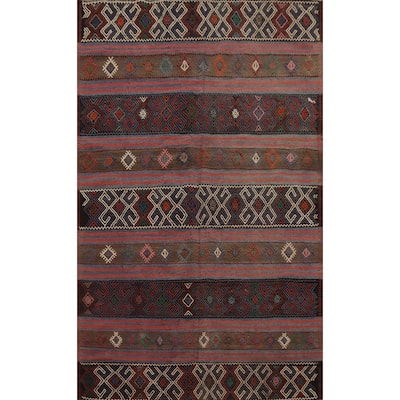 Hand Woven Oriental 100% Wool Carpet Southwestern Tribal Multi-Colored Kilim Area Rug - 7' 7'' X 5' 3''