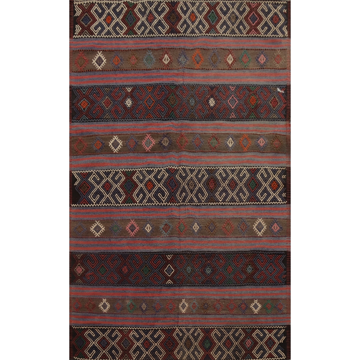 Hand Woven Oriental 100% Wool Carpet Southwestern Tribal Multi-Colored Kilim Area Rug - 7' 7'' X 5' 3''