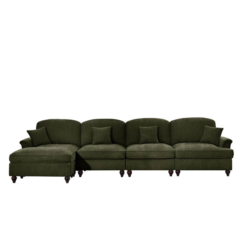 GDFStudio - Classic L-Shaped Chenille 4-Seater 137.8" Sectional Sofa with Ottoman