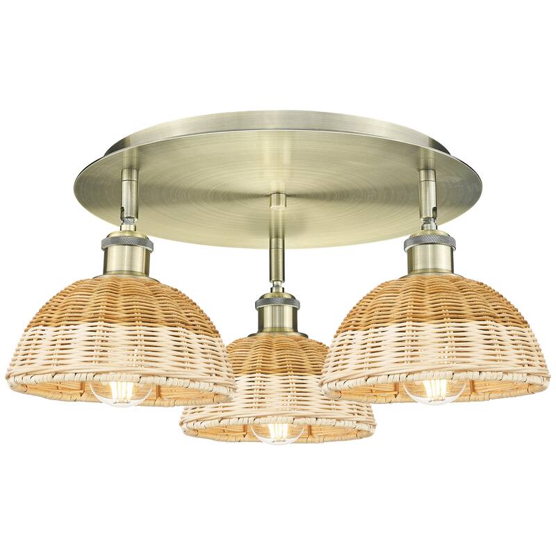 Innovations Lighting Endless Possibilities Ballston - Bristol Natural II - 3 Light 19" Flush Mount - Antique Brass
